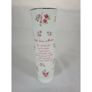 Porcelain Bud Vase Pink Floral With Love Mother Poem. Russ Berrie #4957 Gift